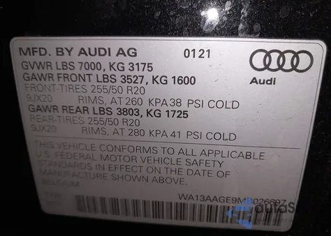 2021 Audi E-Tron Sportback Prestige Quattro from USA, damaged, VIN WA13AAGE9MB026697